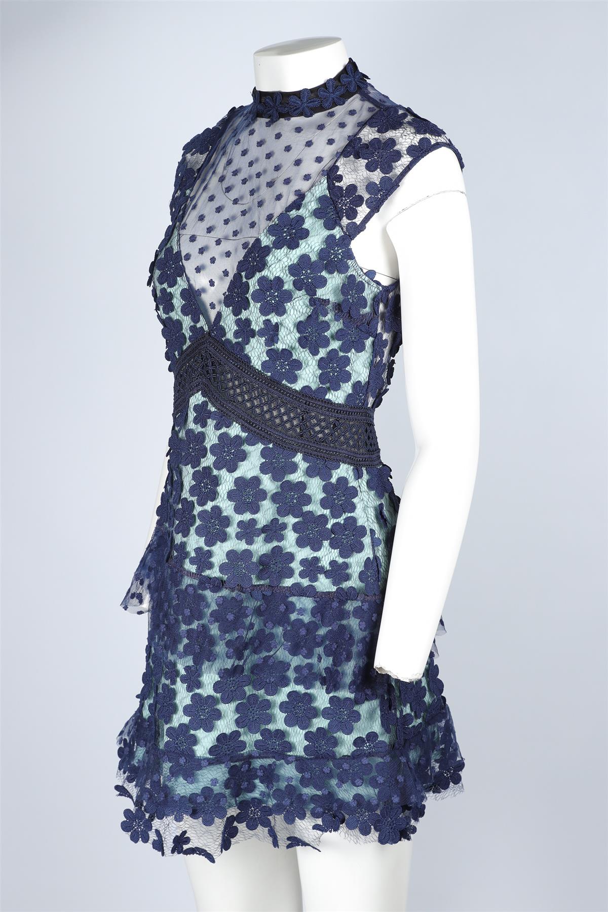 SELF-PORTRAIT BLUE LACE MINI DRESS UK 12 - Image 3