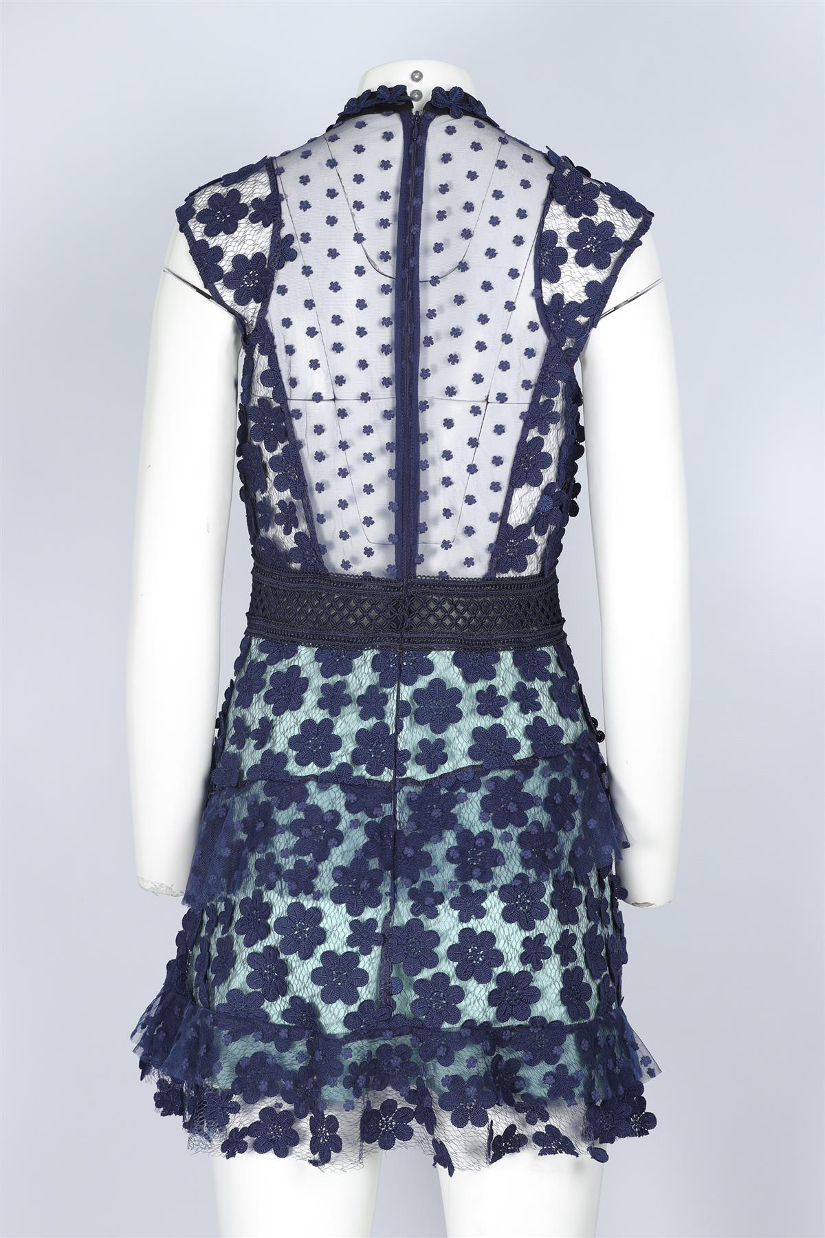 SELF-PORTRAIT BLUE LACE MINI DRESS UK 12 - Image 4