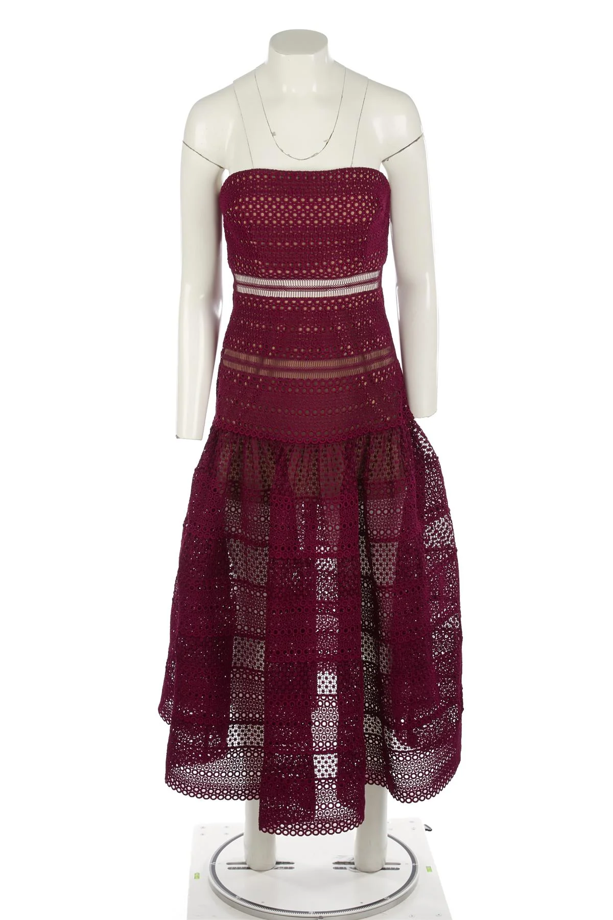 SELF-PORTRAIT BURGUNDY CROCHET MAXI DRESS UK 10 - Image 2