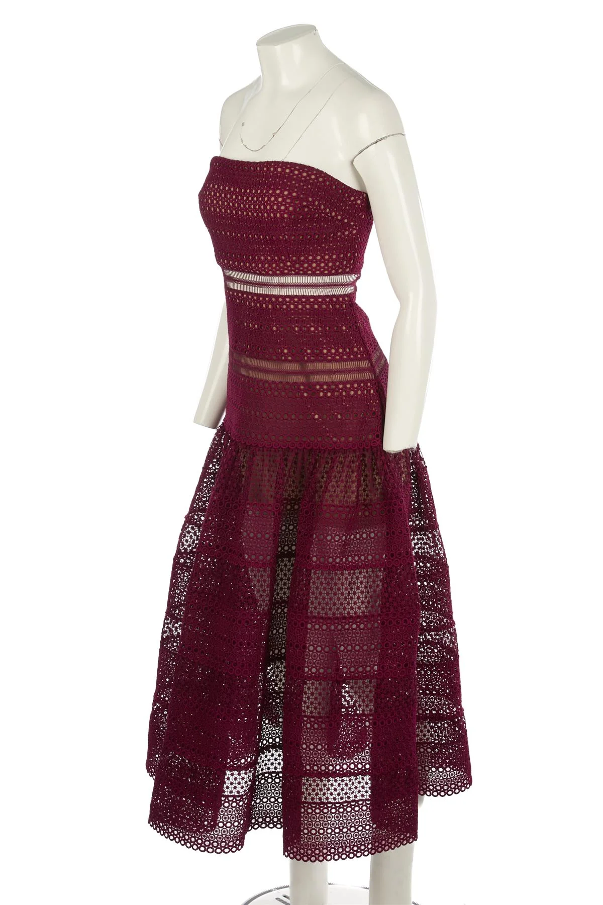 SELF-PORTRAIT BURGUNDY CROCHET MAXI DRESS UK 10 - Image 3