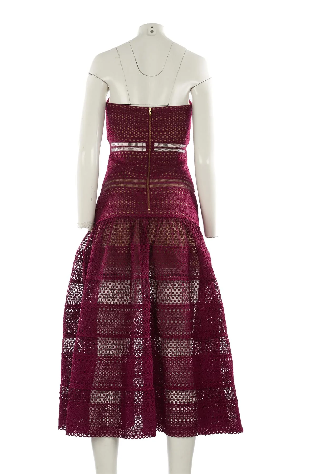 SELF-PORTRAIT BURGUNDY CROCHET MAXI DRESS UK 10 - Image 4