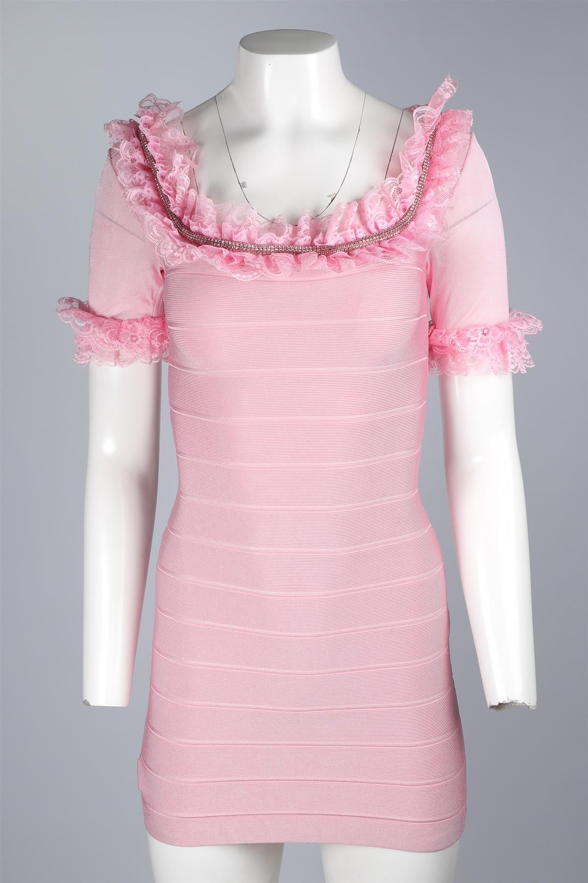 SELF-PORTRAIT + CHRISTOPHER KANE PINK BANDAGE MINI DRESS UK 6 - Image 2