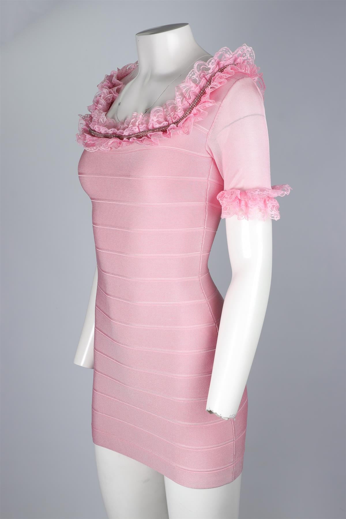SELF-PORTRAIT + CHRISTOPHER KANE PINK BANDAGE MINI DRESS UK 6 - Image 3