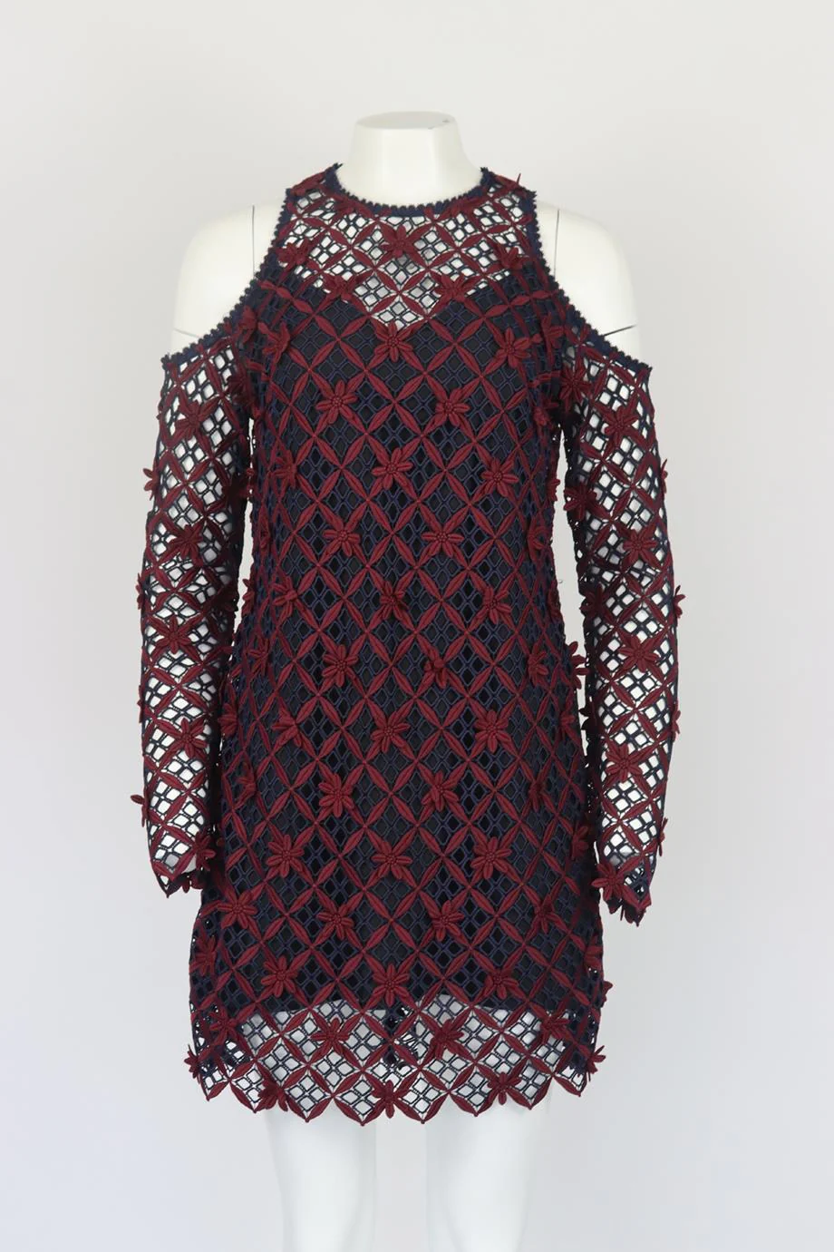 SELF-PORTRAIT COLD SHOULDER GUIPURE LACE MIDI DRESS UK 12 - Image 2