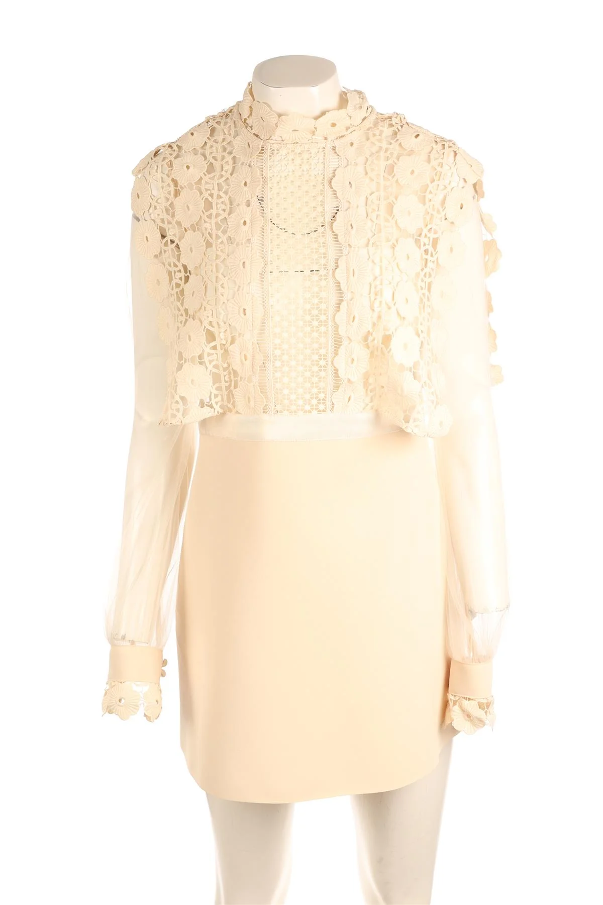 SELF-PORTRAIT CREAM CROCHET MINI DRESS UK 10 - Image 2