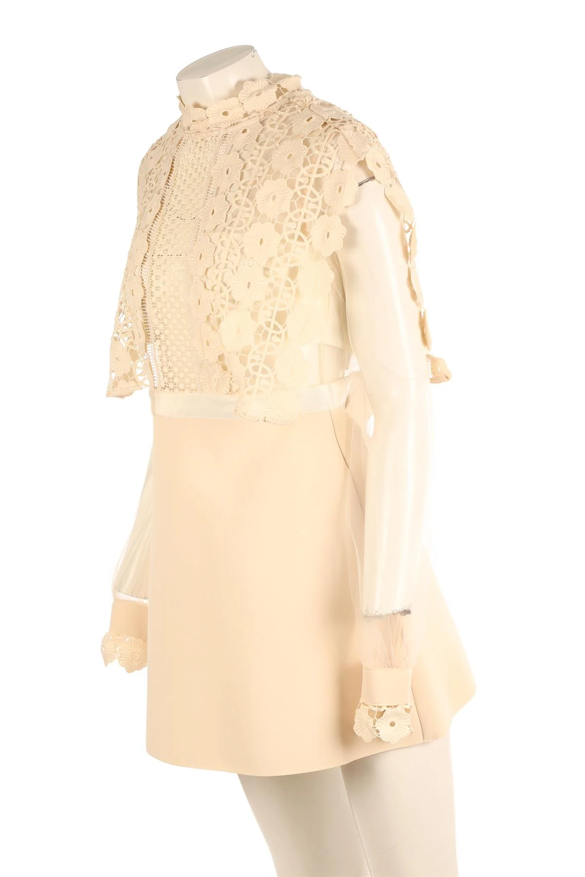 SELF-PORTRAIT CREAM CROCHET MINI DRESS UK 10 - Image 3