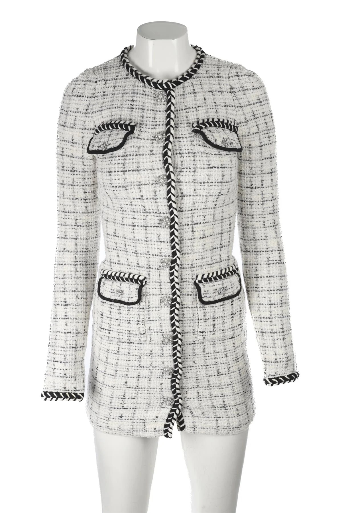 SELF-PORTRAIT ECRU KNIT MINI DRESS SMALL - Image 2