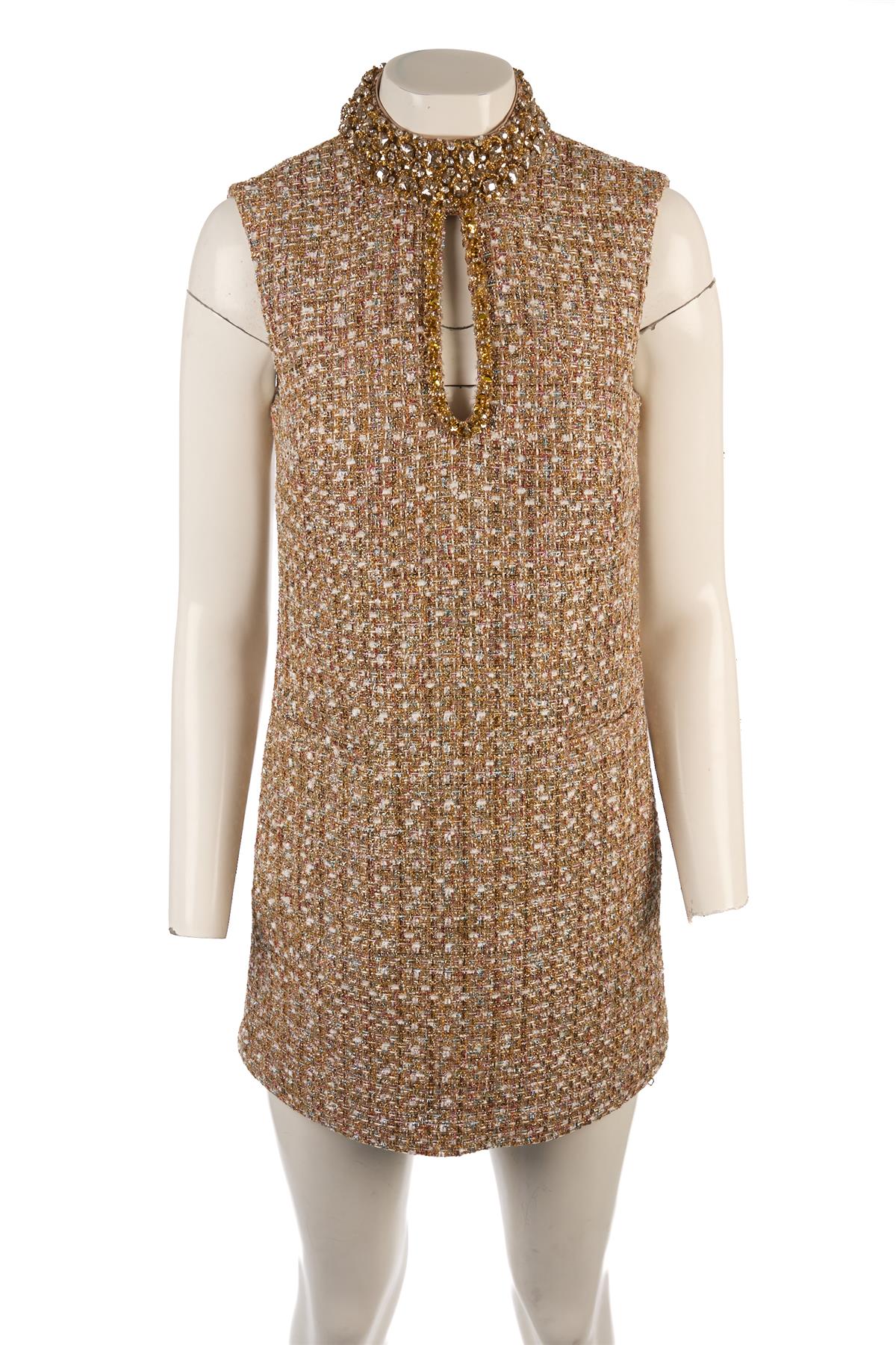 SELF-PORTRAIT GOLD TWEED MINI DRESS UK 8 - Image 2