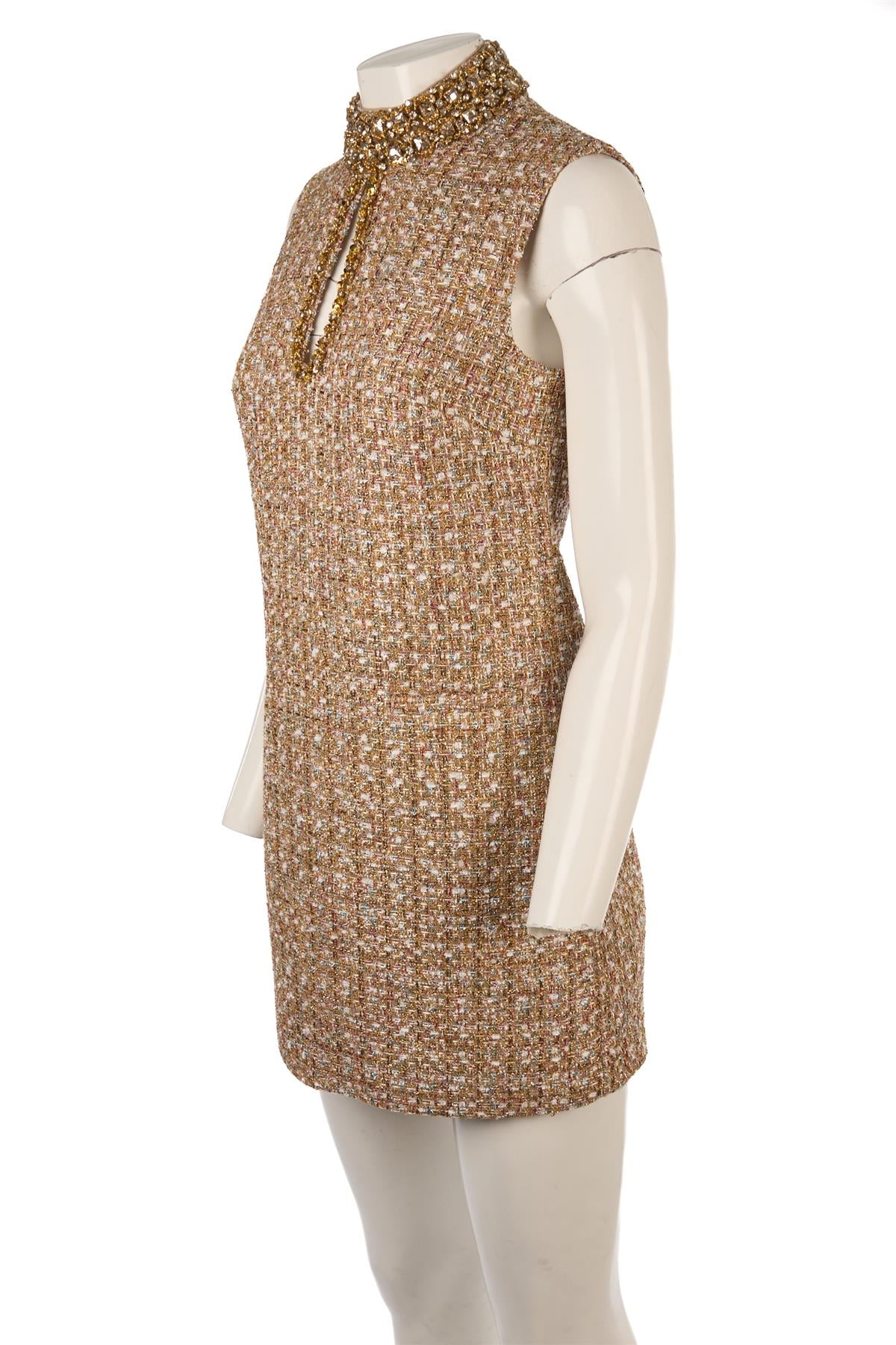 SELF-PORTRAIT GOLD TWEED MINI DRESS UK 8 - Image 3