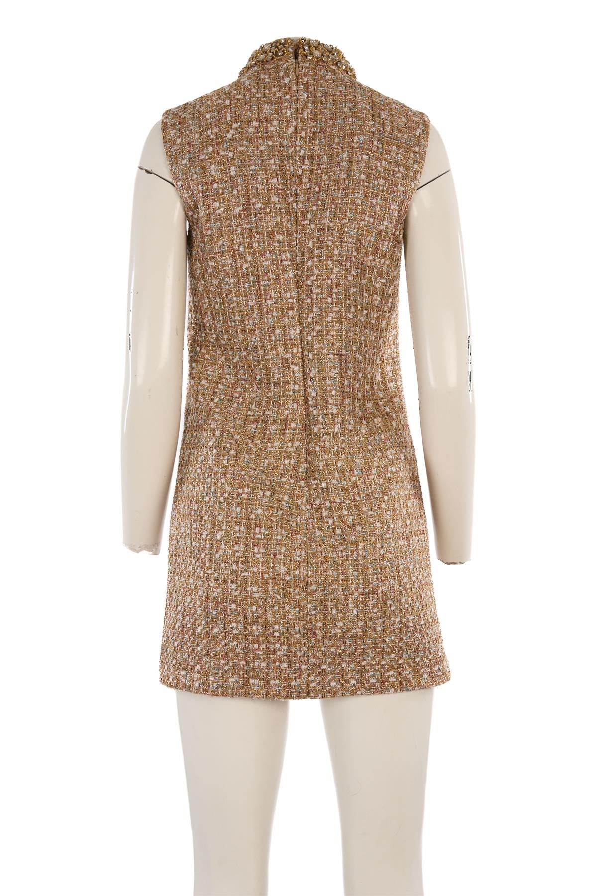 SELF-PORTRAIT GOLD TWEED MINI DRESS UK 8 - Image 4
