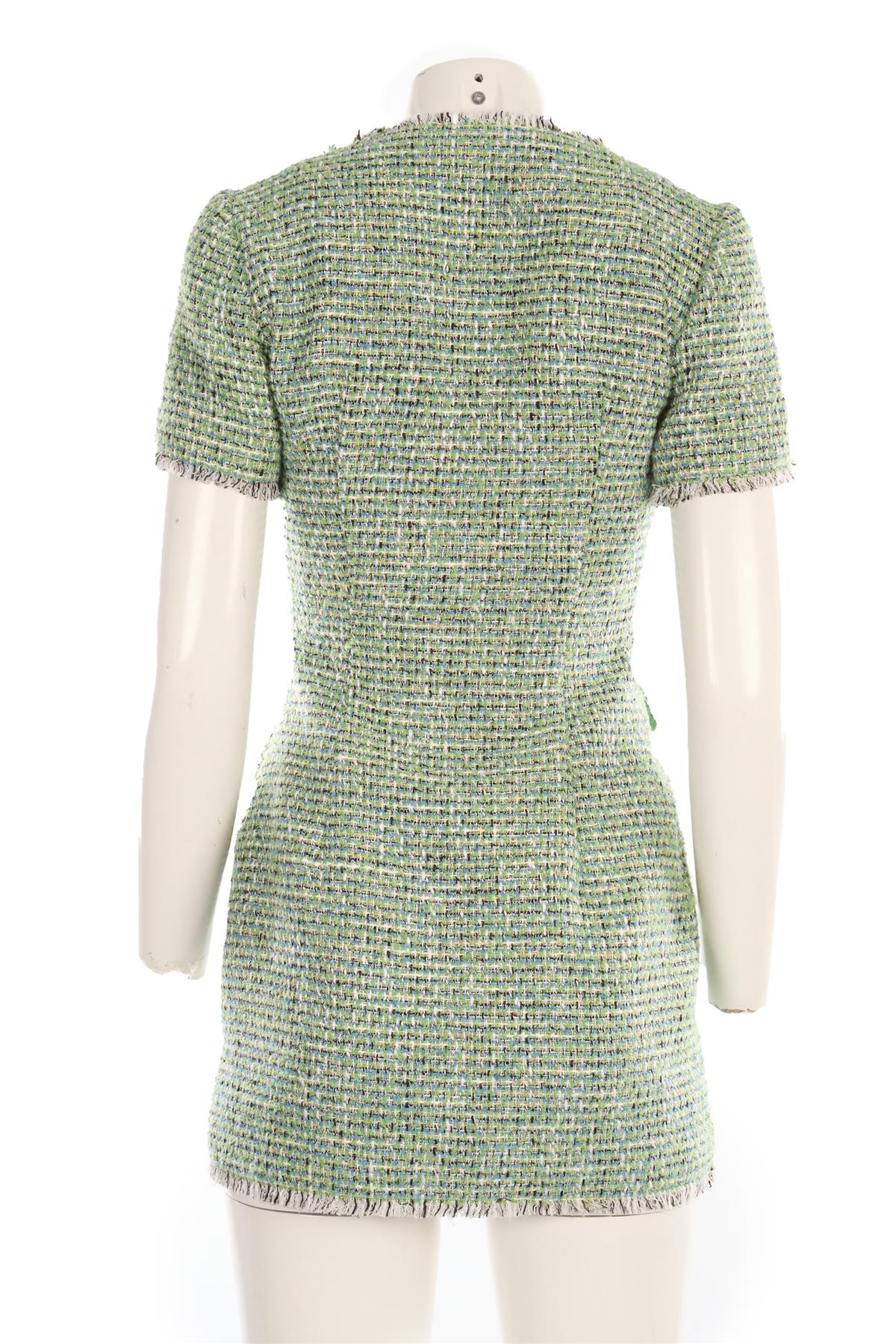 SELF-PORTRAIT GREEN TWEED MINI DRESS UK 6 - Image 4