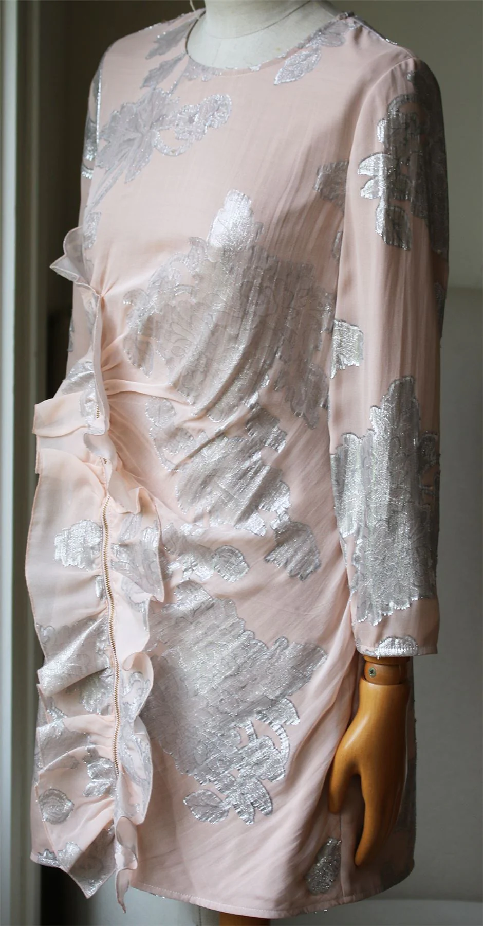 SELF-PORTRAIT METALLIC FIL COUPÉ RUFFLE MINI DRESS UK 12 - Image 3