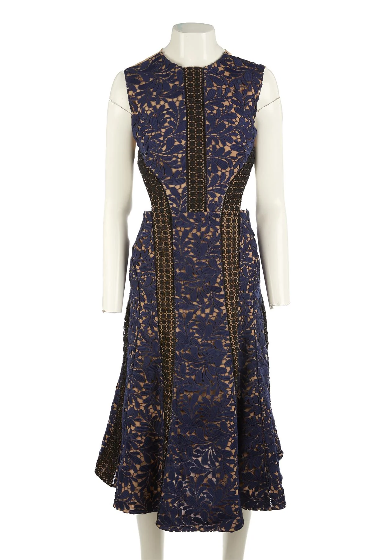 SELF-PORTRAIT NAVY CROCHET MIDI DRESS UK 10 - Image 2