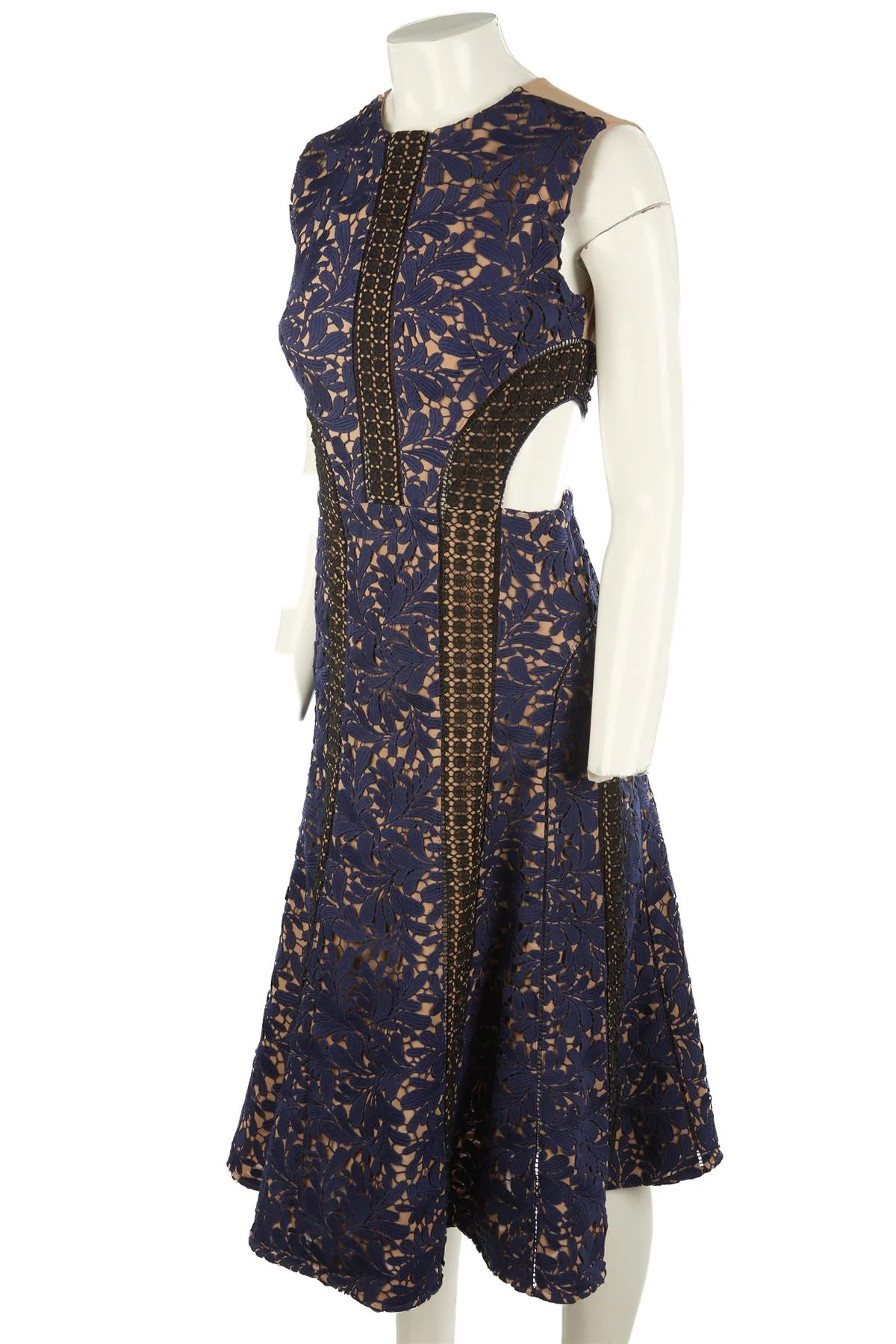 SELF-PORTRAIT NAVY CROCHET MIDI DRESS UK 10 - Image 3