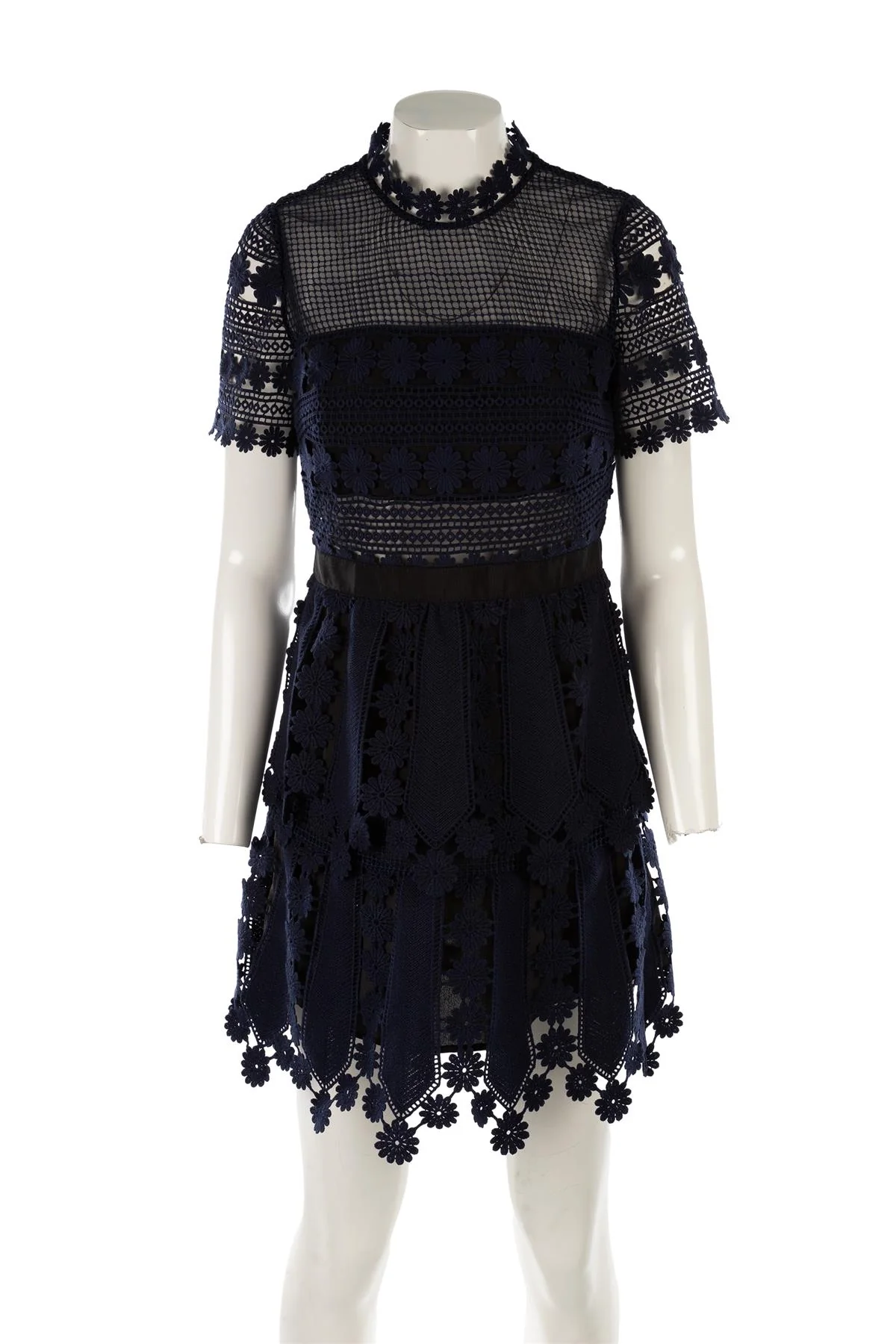 SELF-PORTRAIT NAVY CROCHET MINI DRESS UK 10 - Image 2