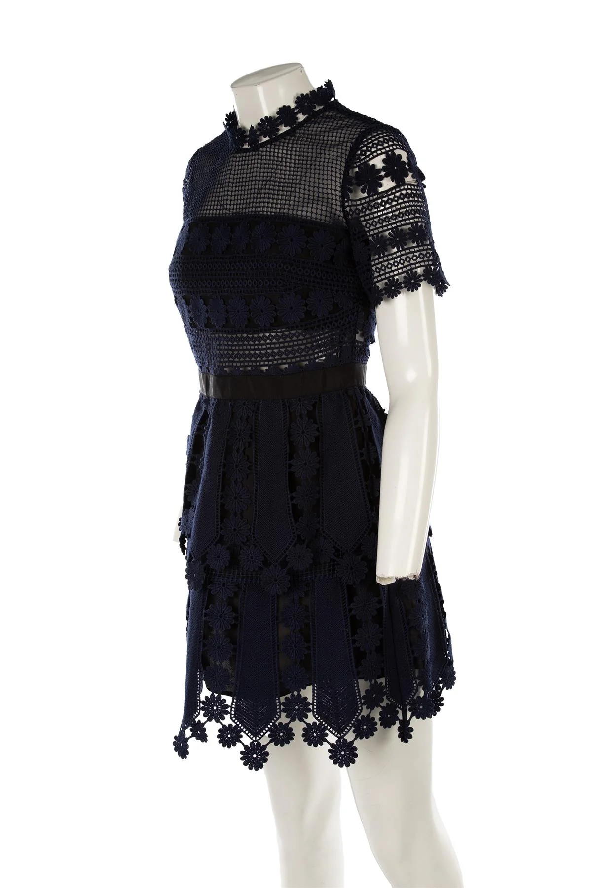SELF-PORTRAIT NAVY CROCHET MINI DRESS UK 10 - Image 3