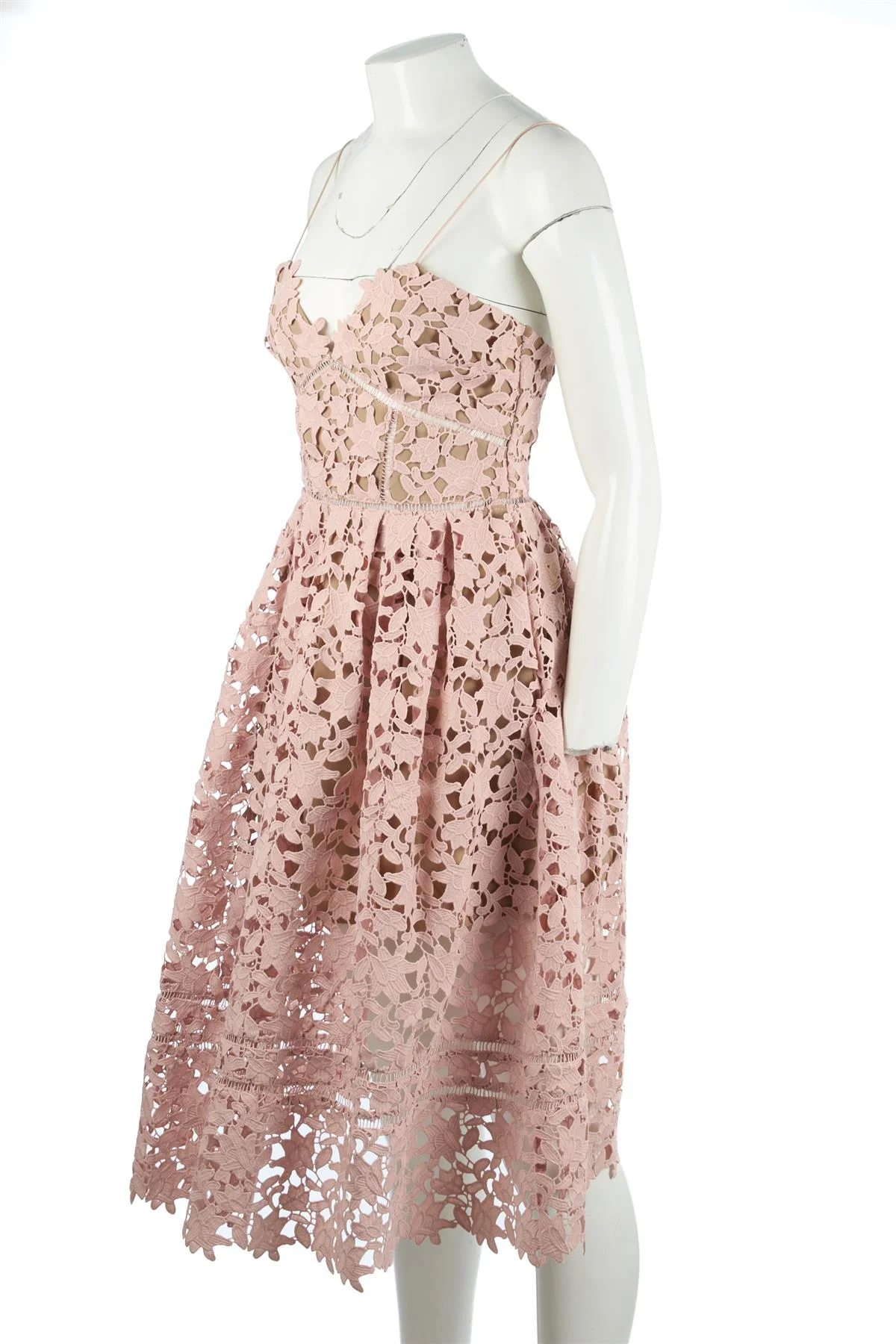 SELF-PORTRAIT PINK CROCHET MIDI DRESS UK 10 - Image 3