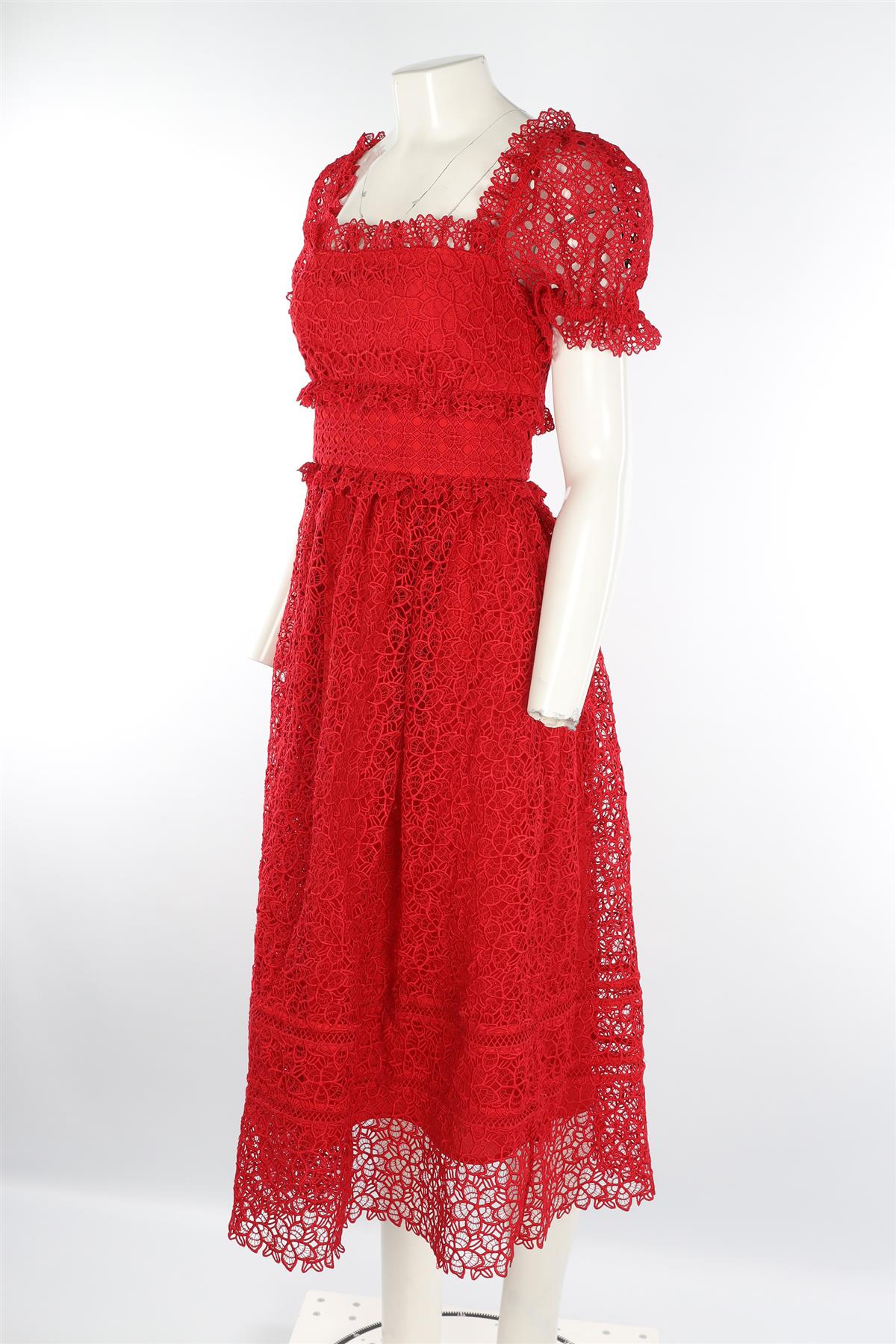 SELF-PORTRAIT RED LACE MIDI DRESS UK 8 - Image 3