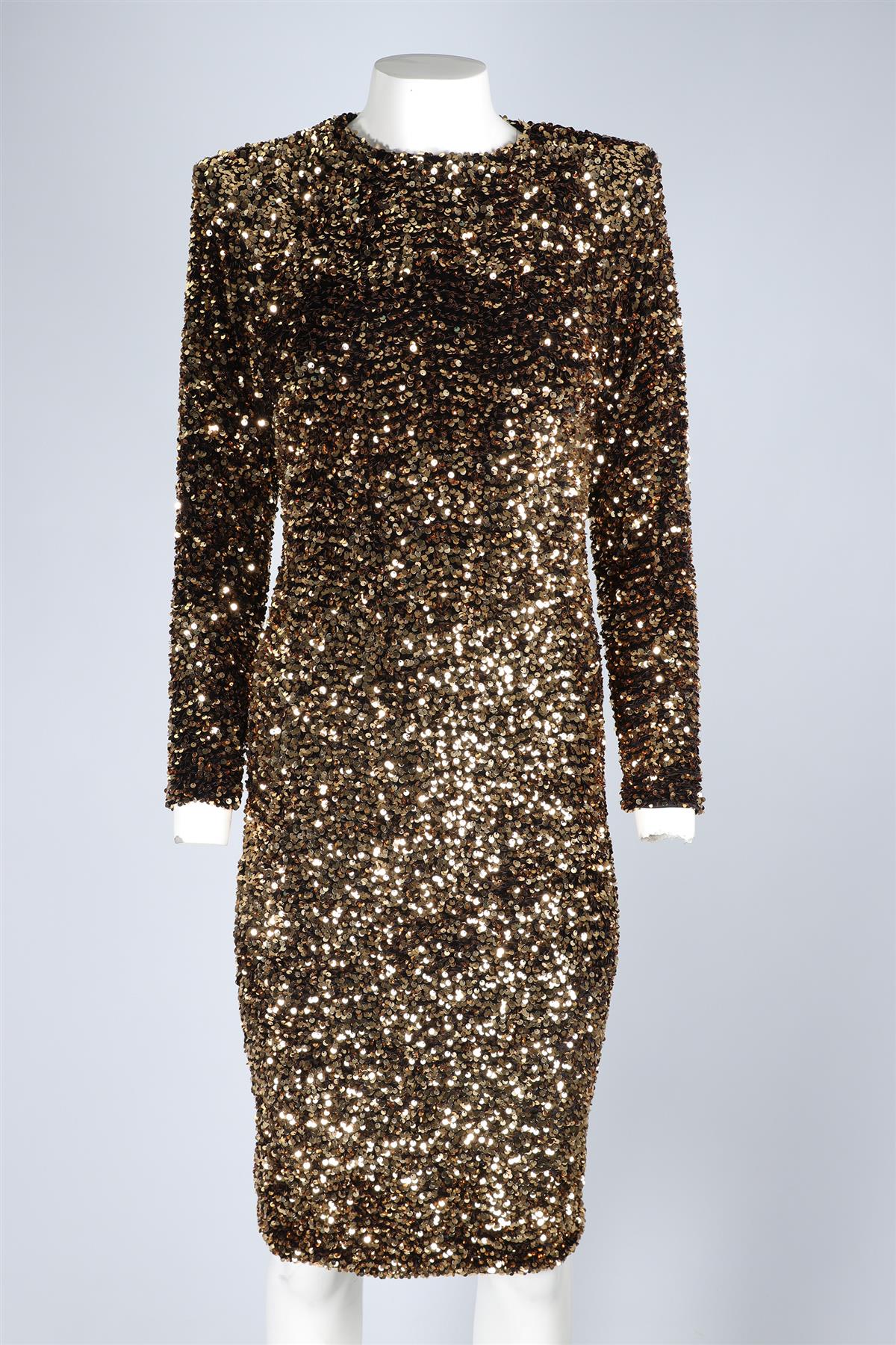 SERGIO HUDSON GOLD SEQUIN MIDI DRESS US 6 UK 10 - Image 2