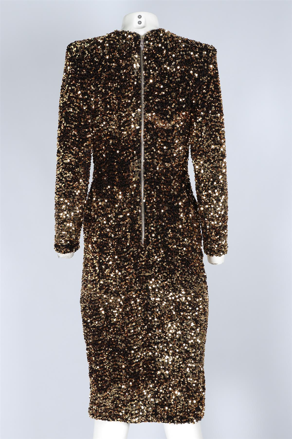 SERGIO HUDSON GOLD SEQUIN MIDI DRESS US 6 UK 10 - Image 4