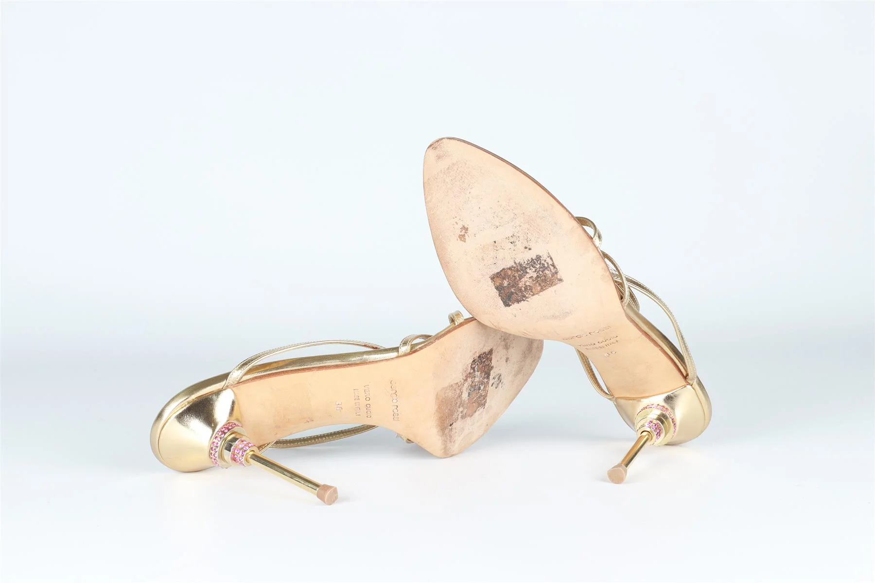 SERGIO ROSSI GOLD LEATHER SANDALS EU 36 UK 3 US 6 - Image 6
