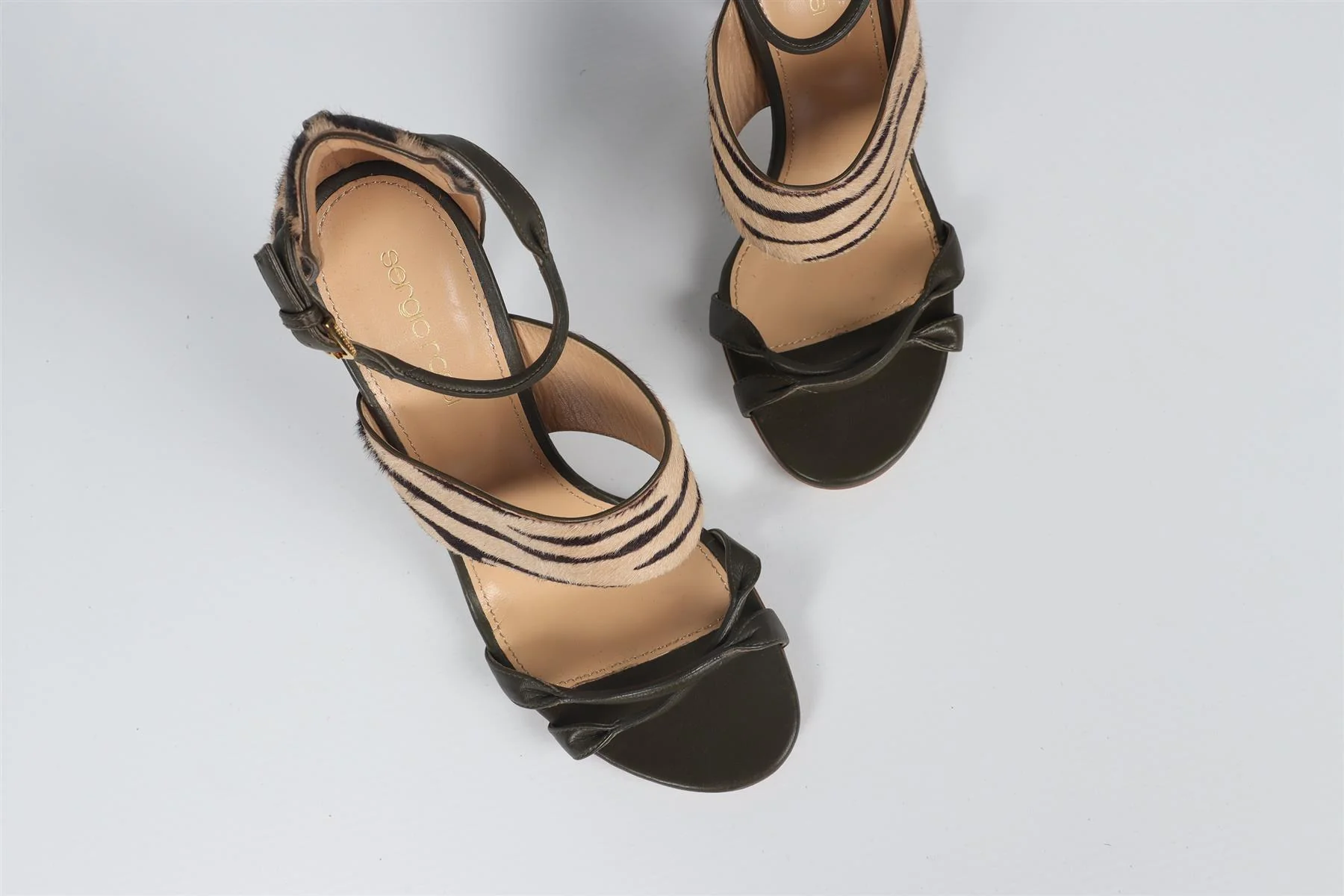 SERGIO ROSSI GREEN CALF HAIR AND LEATHER SANDALS EU 37.5 UK 4.5 US 7.5 - Image 4