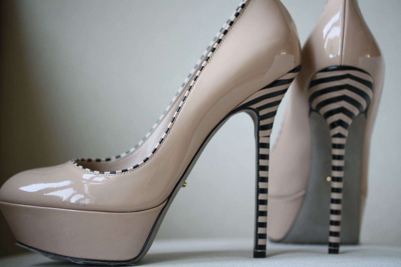 SERGIO ROSSI OPTIKALA PATENT NUDE STRIPED HEELS EU 38.5 UK 5.5 - Image 12