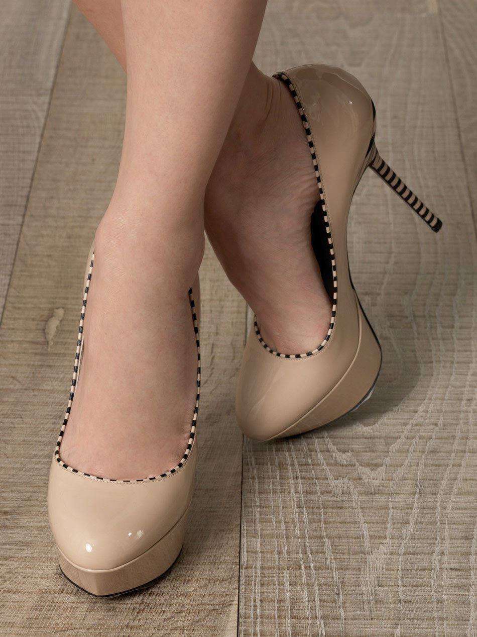 SERGIO ROSSI OPTIKALA PATENT NUDE STRIPED HEELS EU 38.5 UK 5.5 - Image 5