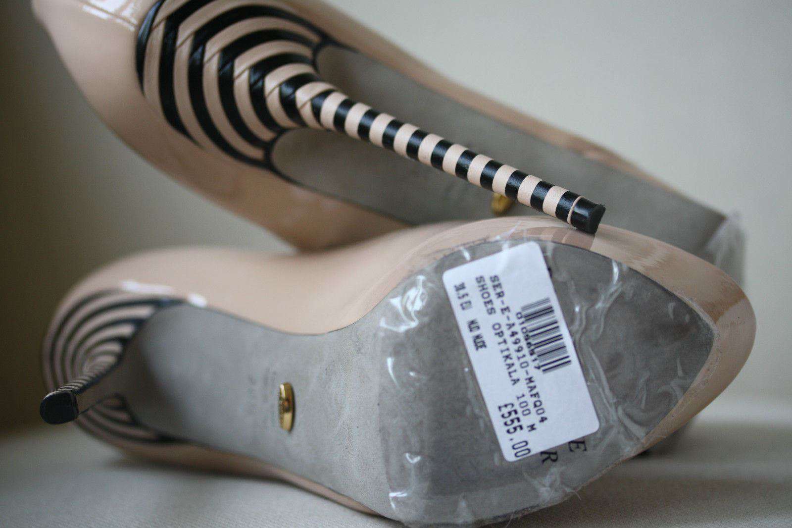SERGIO ROSSI OPTIKALA PATENT NUDE STRIPED HEELS EU 38.5 UK 5.5 - Image 9