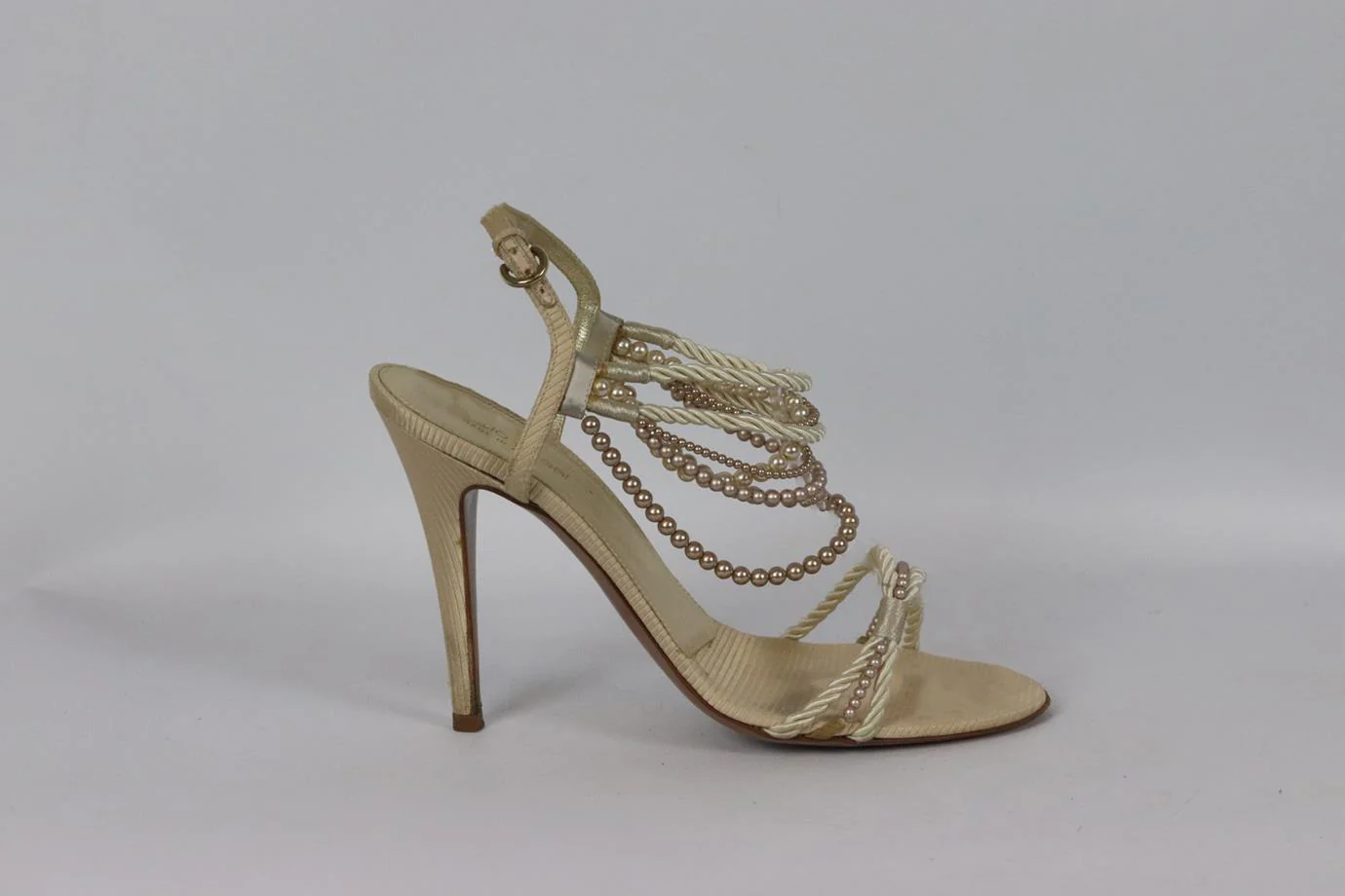 SERGIO ROSSI PEARL EMBELLISHED SATIN SANDALS EU 40 UK 7 US 10 - Image 2