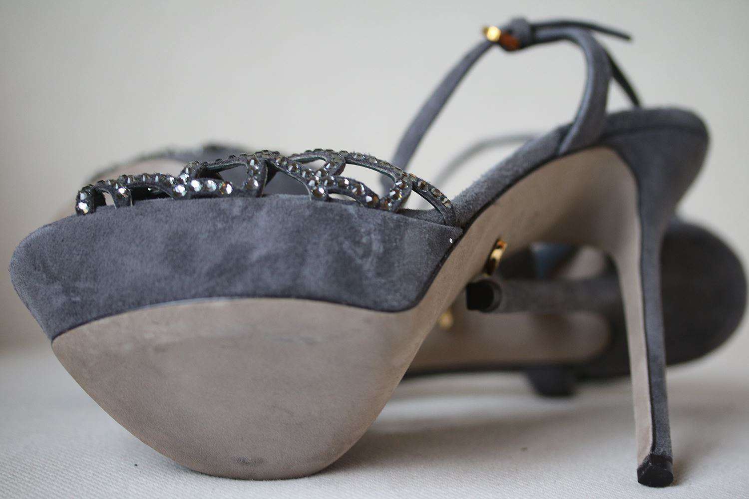 SERGIO ROSSI SCALLOPED CRYSTAL T-STRAP PLATFORM HEELS EU 38 UK 5 US 8 - Image 6