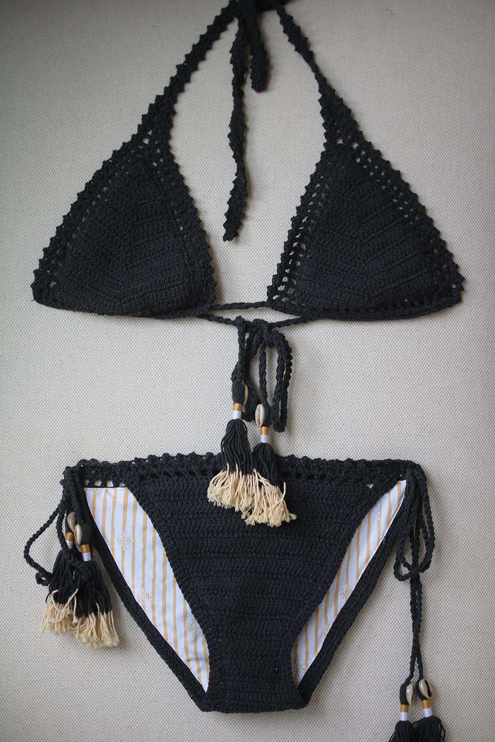 SHE MADE ME CROCHET COTTON TRIANGLE BIKINI S/M M/L - Image 2
