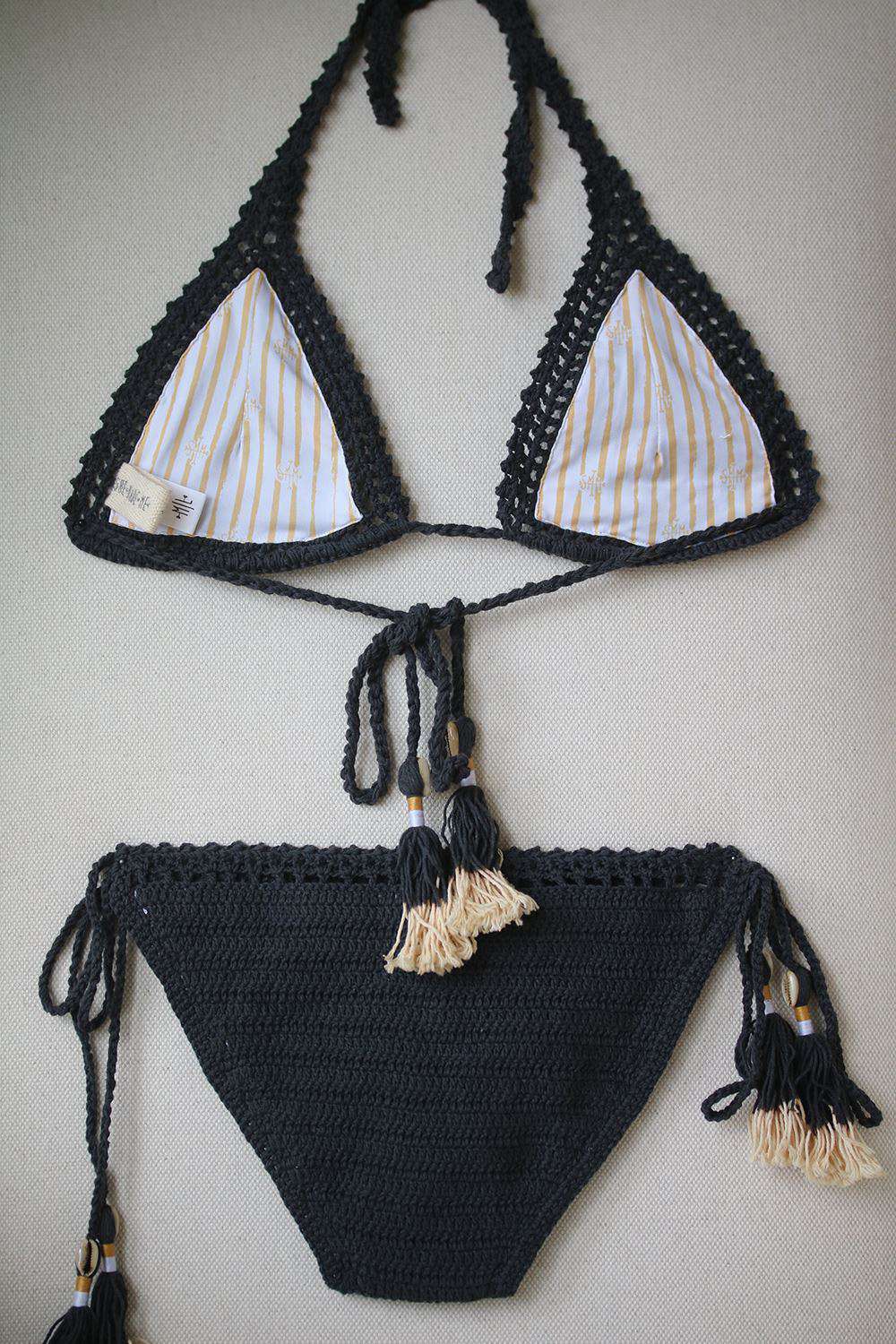 SHE MADE ME CROCHET COTTON TRIANGLE BIKINI S/M M/L - Image 3