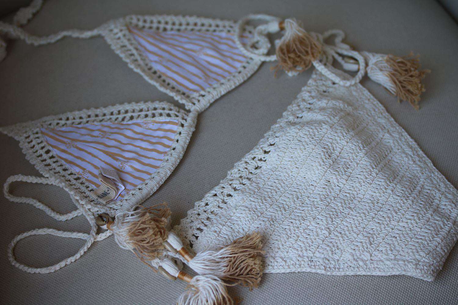 SHE MADE ME CROCHETED COTTON TRIANGLE BIKINI S/M M/L - Image 4