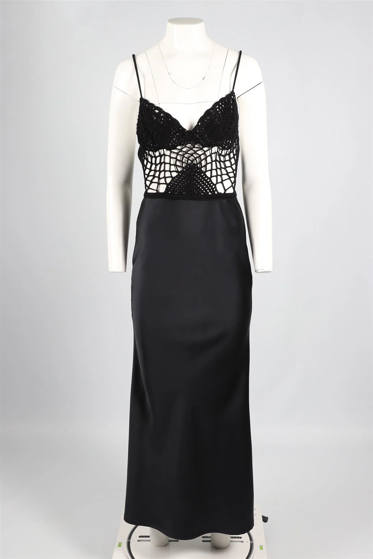 SILVIA ASTORE BLACK CROCHET AND SATIN MAXI DRESS SMALL - Image 2