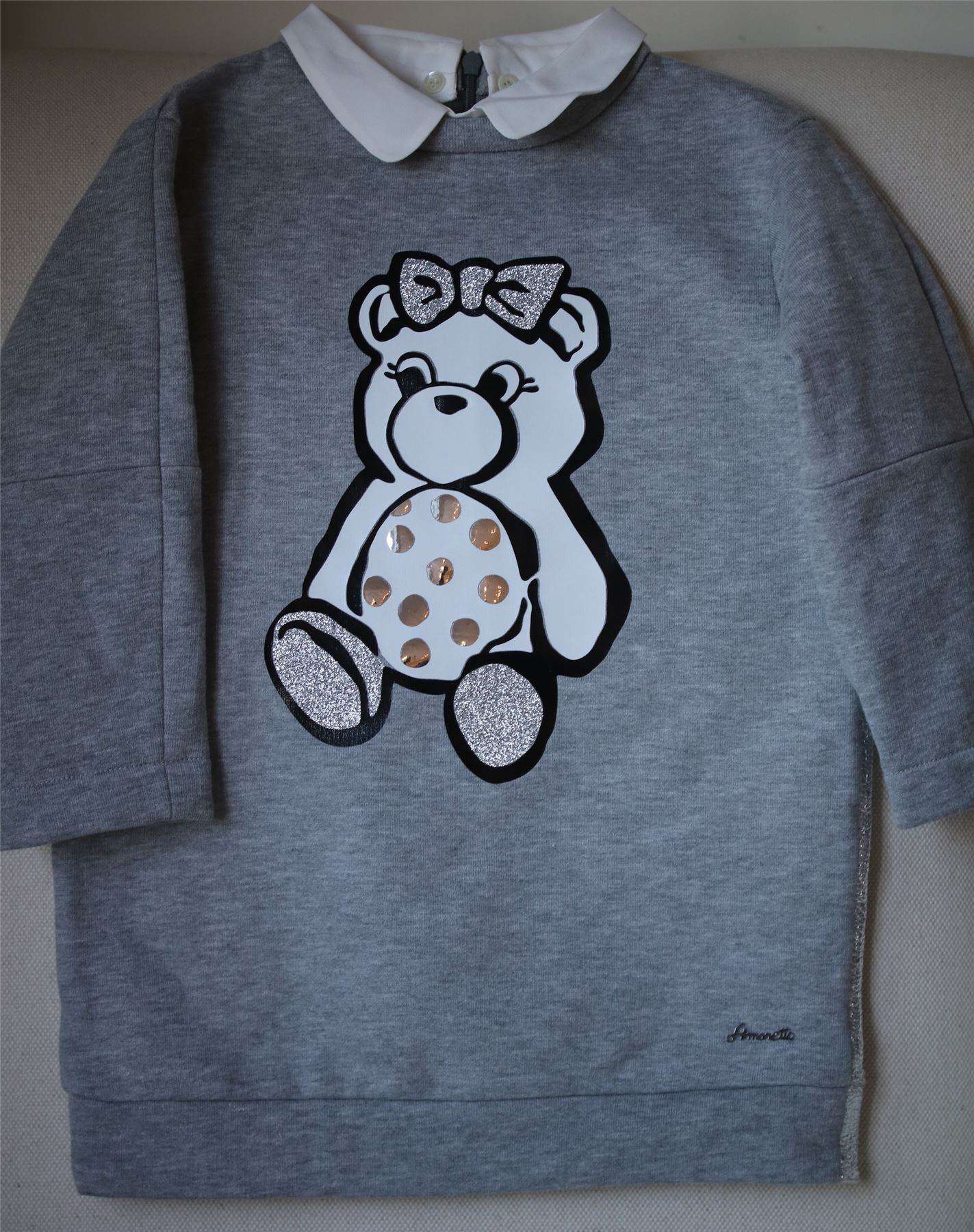 SIMONETTA MINI GIRLS GREY SWEATSHIRT JERSEY DRESS WITH BEAR 3 YEARS - Image 3
