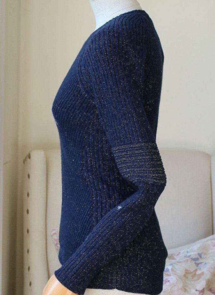 SIRAN RIB REGULAR NAVY CASHMERE AND LUREX SWEATER IT 40 UK 8 - Image 10