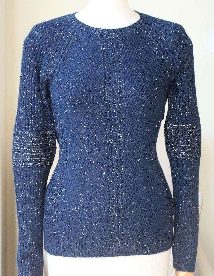 SIRAN RIB REGULAR NAVY CASHMERE AND LUREX SWEATER IT 40 UK 8 - Image 3