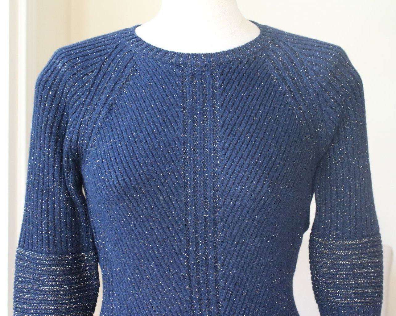 SIRAN RIB REGULAR NAVY CASHMERE AND LUREX SWEATER IT 40 UK 8 - Image 8