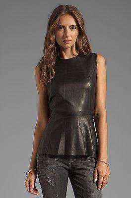 SKAIST TAYLOR BLACK LEATHER PEPLUM TOP UK 8 US 4 - Image 3