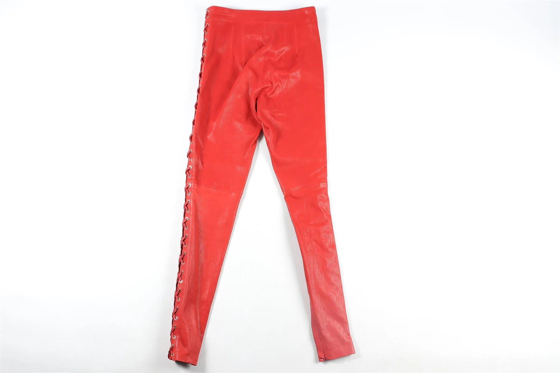 SKIIM RED LEATHER SKINNY PANTS IT 36 UK 4 - Image 4
