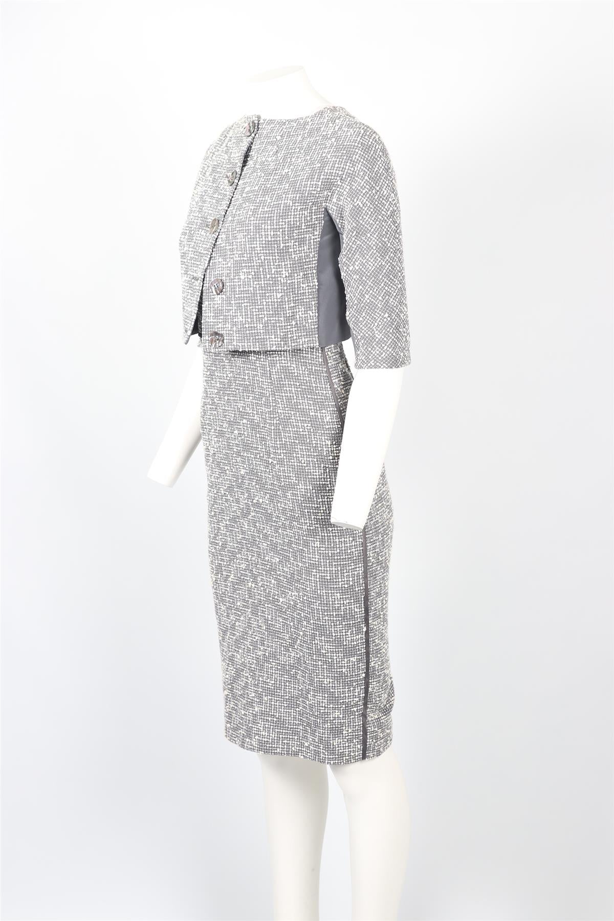 SPORTMAX GREY COTTON MIDI DRESS AND JACKET SET UK 6 - Image 3