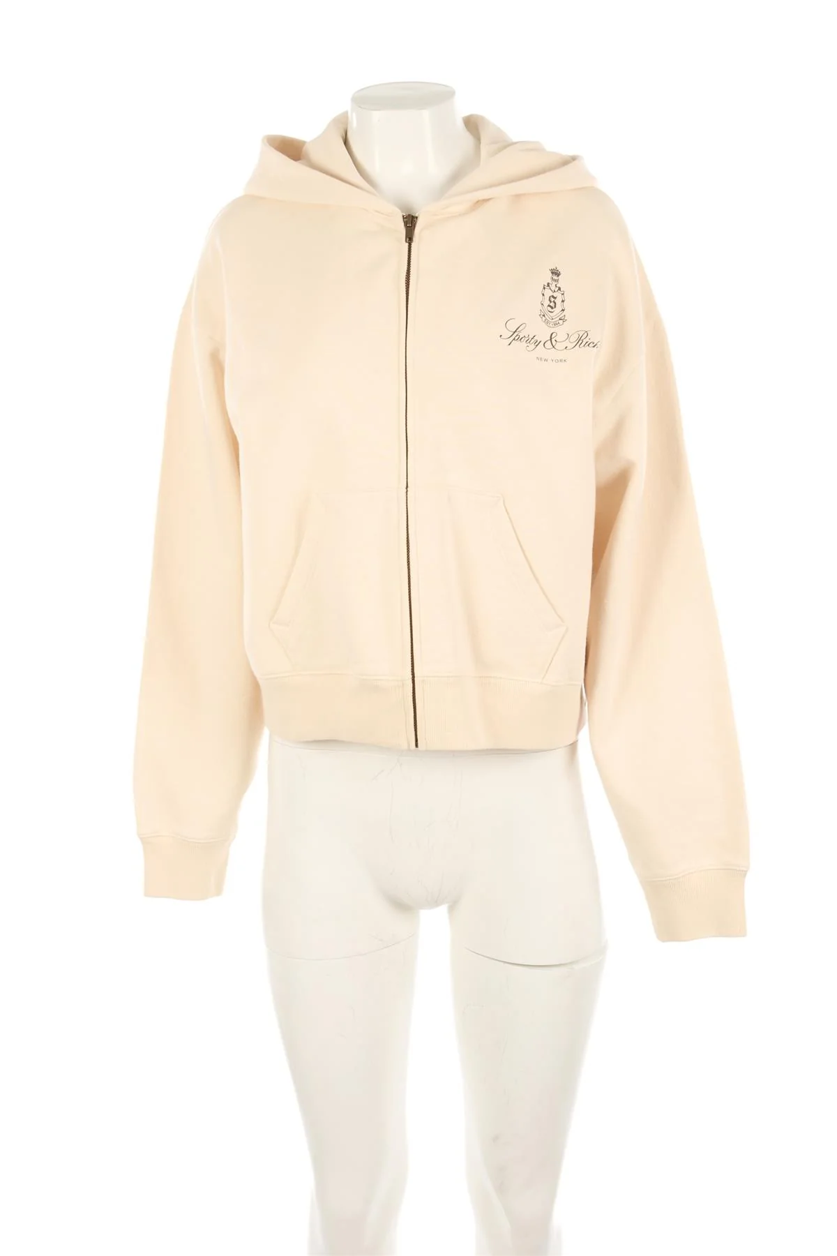 SPORTY & RICH CREAM COTTON HOODIE LARGE - Image 2