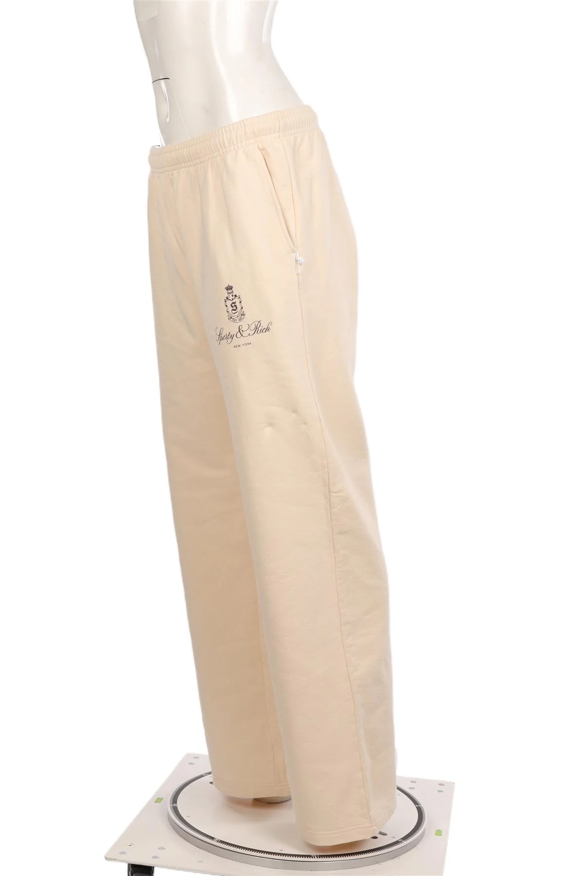 SPORTY & RICH CREAM COTTON TRACK PANTS LARGE - Image 3