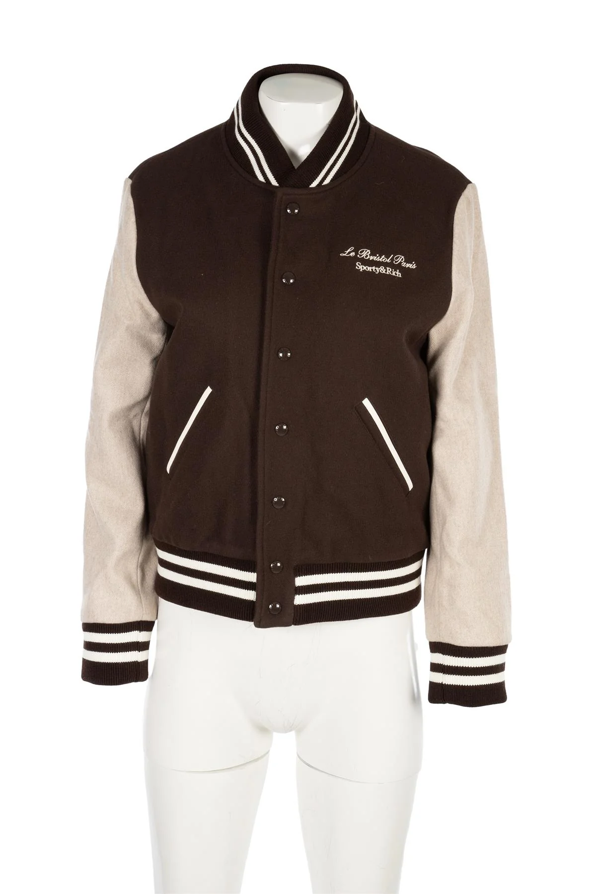SPORTY & RICH + LE BRISTOL PARIS BROWN WOOL BOMBER JACKET MEDIUM - Image 2
