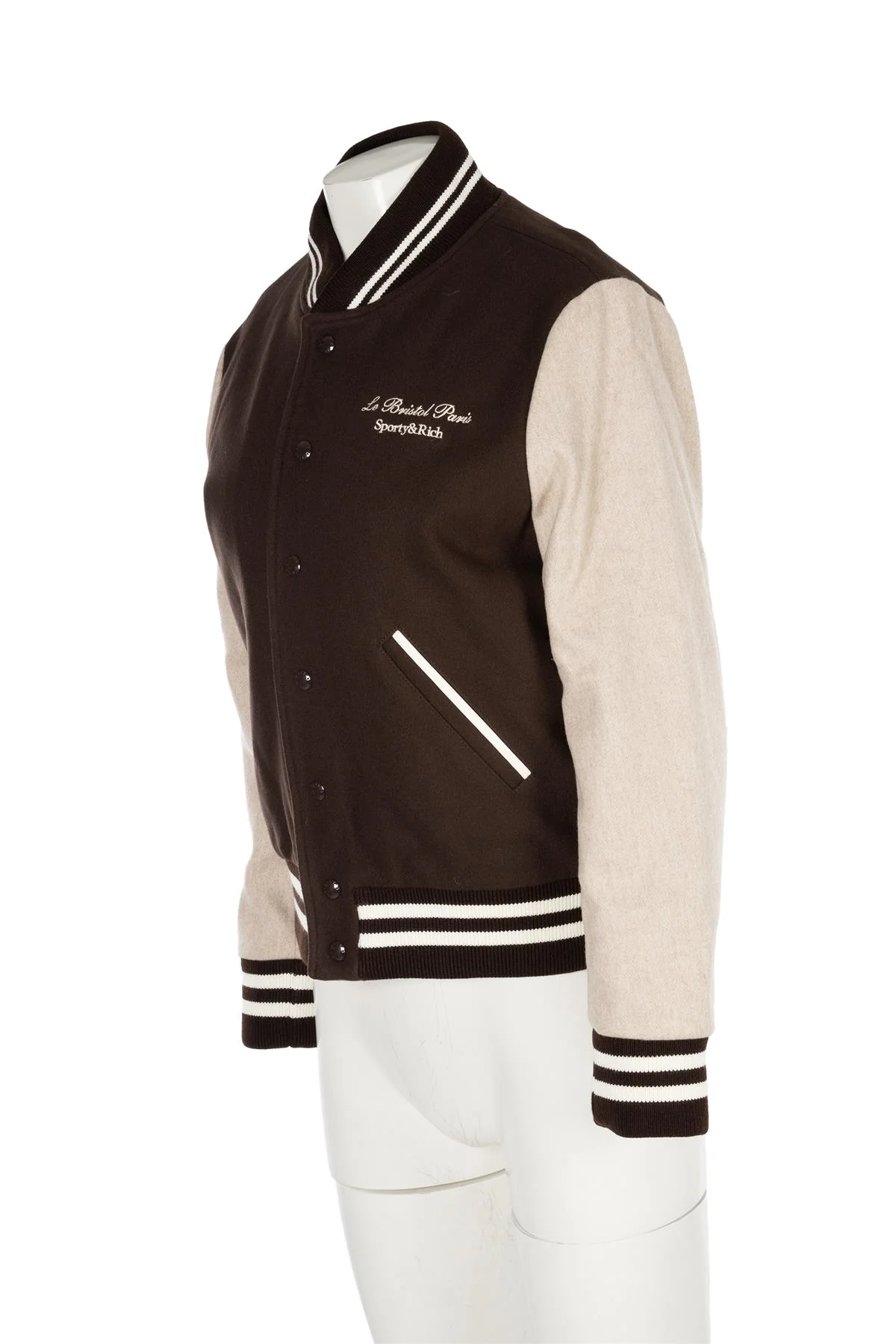 SPORTY & RICH + LE BRISTOL PARIS BROWN WOOL BOMBER JACKET MEDIUM - Image 3