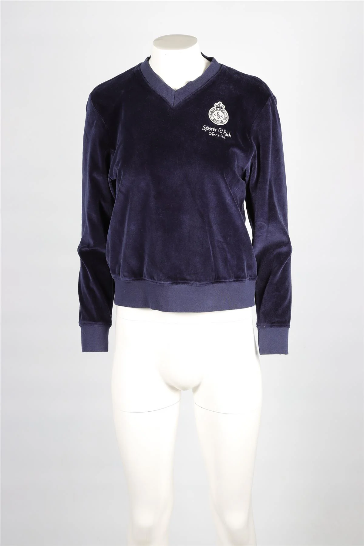 SPORTY & RICH NAVY VELVET SWEATSHIRT XSMALL - Image 2