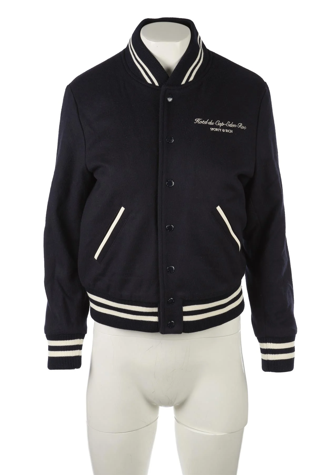 SPORTY & RICH NAVY WOOL BOMBER JACKET SMALL - Image 2