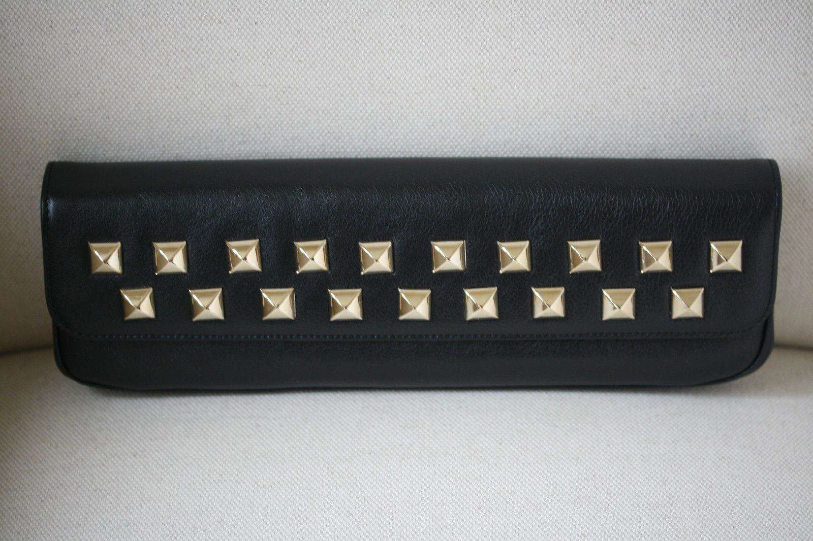 STARK AT HARRODS BLACK LEATHER SILVER STUDDED BAGUETTE CLUTCH BAG - Image 4