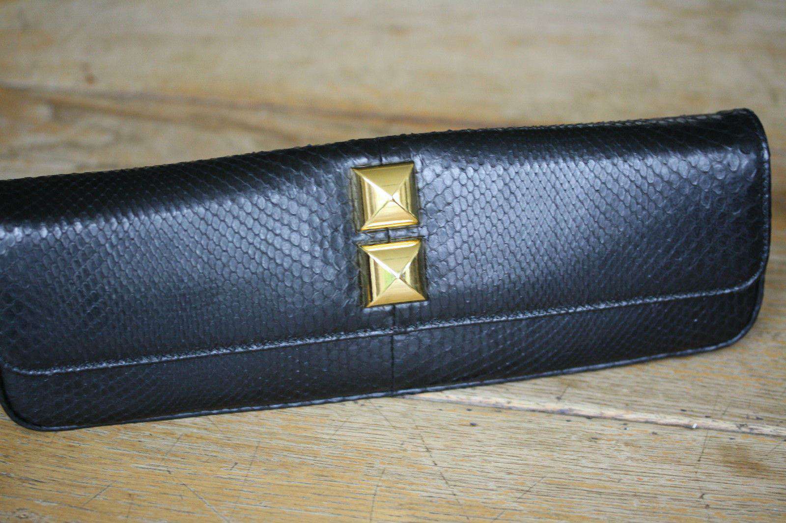 STARK AT HARRODS BLACK PYTHON STUDDED BAGUETTE CLUTCH BAG - Image 3